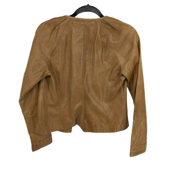Anthropologie June Genuine Leather Jacket Medium Tan Silk Lined - Picture 2 of 12